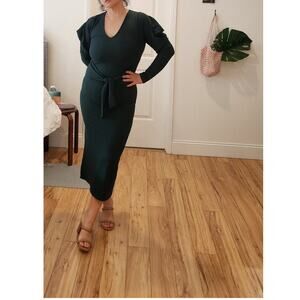 NWT Aqua Hunter Green Knit Midi Dress Long‎ Sleeve Size S Bloomingdale's